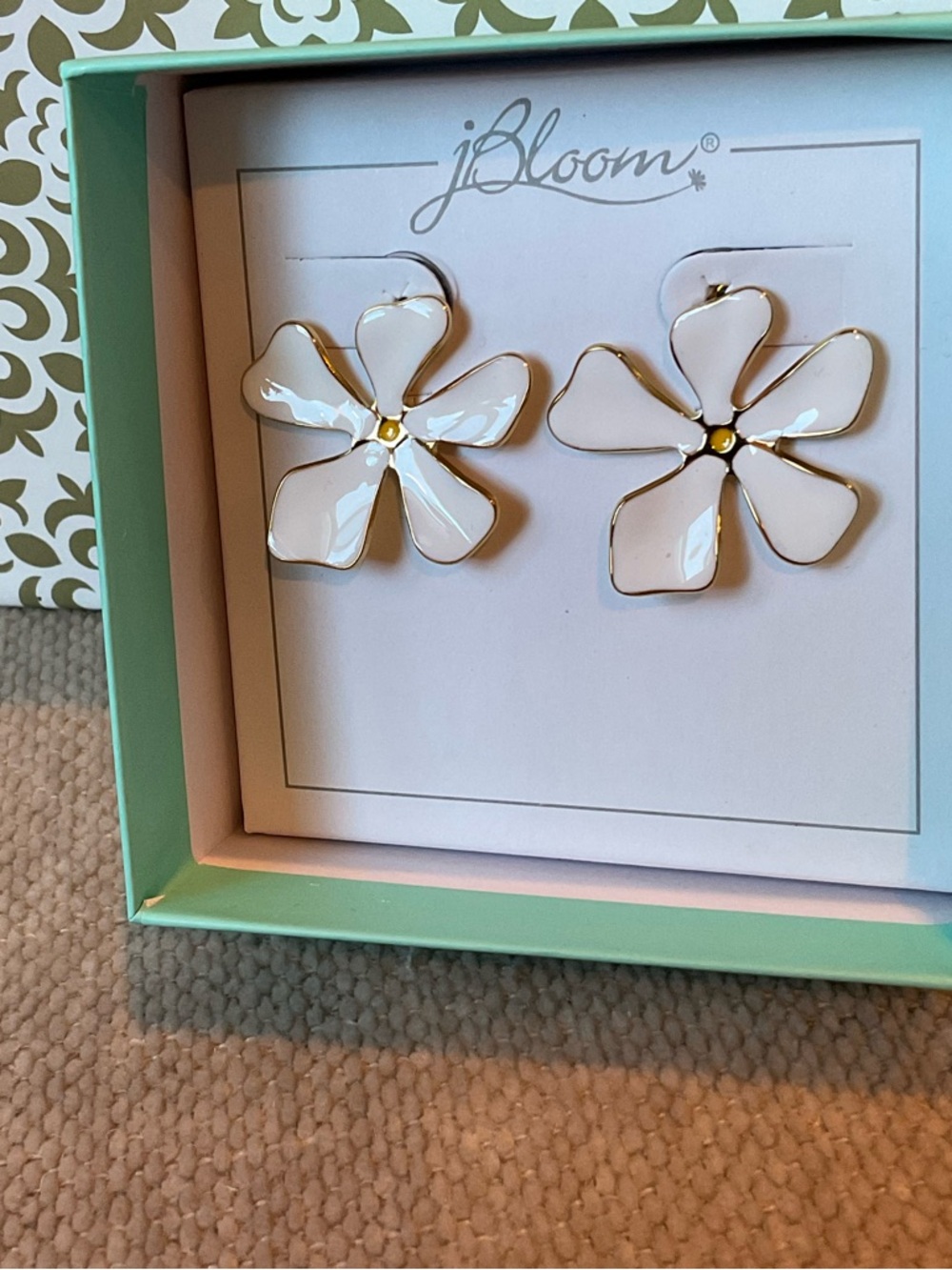 jBloom White Enamel Flower Post Earrings